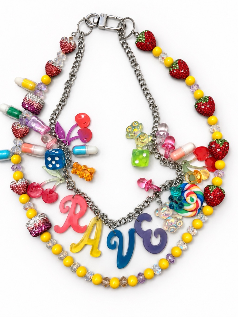 Relic Theory ' LETS RAVE' Charm Necklace with Strawberry & Bead Accents